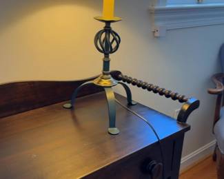 Wrought Iron Cage Lamp with Brass Accents