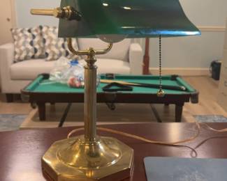Banker's Lamp with Green Glass Shade and Brass Base