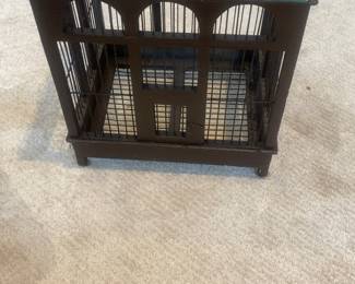 Vintage Metal Birdcage Side Table with Glass Top