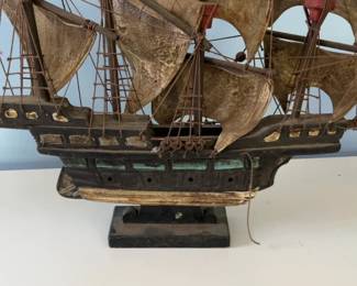 Vintage Handcrafted Wooden Galleon Model Ship