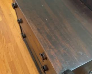 Antique Dark Wood Three-Drawer Commode with Spiral Handles