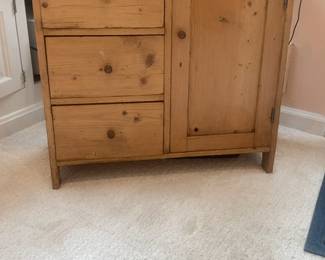 Vintage Rustic Pine Wood Cabinet with Drawers