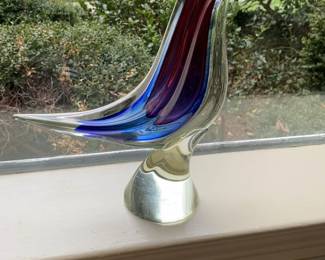 Art Glass Bird Figurine - Purple and Blue Sommerso Style