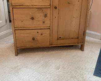 Vintage Rustic Pine Wood Cabinet with Drawers