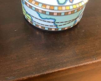 Tiffany & Company Vintage Hand-Painted World Map Porcelain Trinket Box Lid