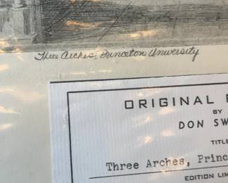 Don Swann 'Three Arches, Princeton University' Original Etching