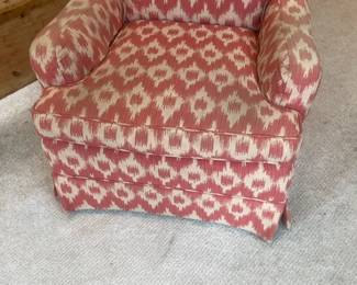 Pink and White Ikat Print Armchair