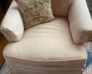 Classic Pink Diamond Pattern Armchair with Floral Accent Pillow