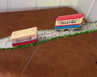 Vintage Tin Litho Wind-Up Cable Car Toy