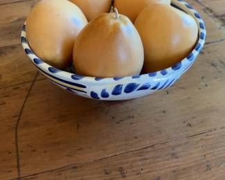 Set of 5 Decorative Wax Pears with Patterned Ceramic Bowl