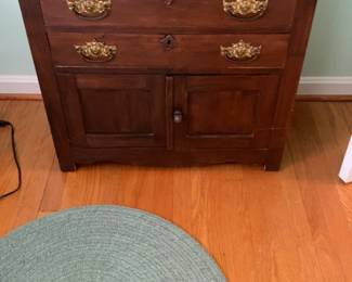 Antique Dark Wood Sideboard with Ornate Brass Hardware