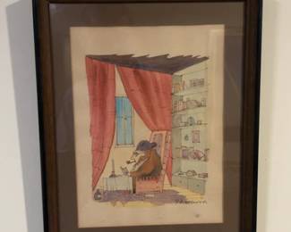 Zembrowski - Framed Watercolor Illustration of a Scholar Reading