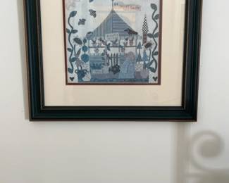 Framed Folk Art Garden Scene Print