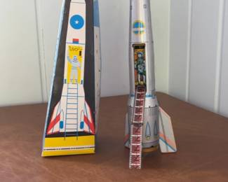 Vintage Tin Litho Space Rocket Toy with Original Box