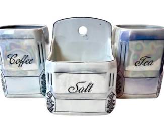 Vintage Czechoslovakian Ceramic Canisters With Iridescent Glaze - Each One Signed On Base
