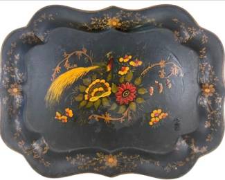 Vintage Hand-Painted Tole Tray With Bird And Floral Design