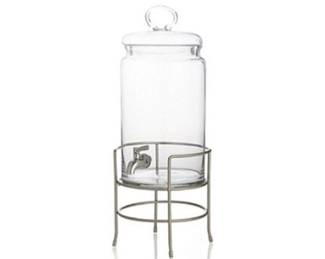 Crate & Barrel Glass Beverage Dispenser With Brushed Metal Stand