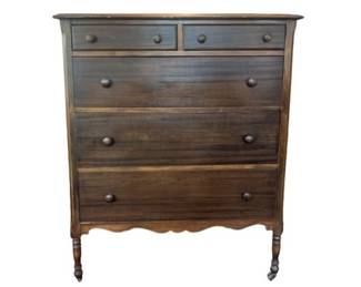 Western Michigan Furniture Company Antique Style Dark Wood 6 Drawer Highboy Dresser On Castors