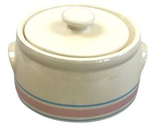Vintage McCoy Pink And Blue Stripe Casserole Dish With Lid #1421