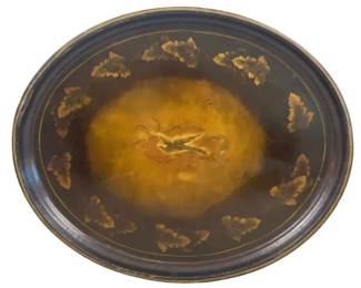 Vintage Oval Tole Tray With Gilt Design