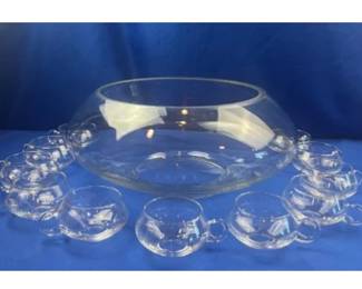 Vintage Crystal Punch Bowl Set With 12 Cups