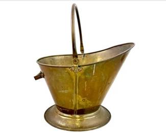 Antique Brass Coal Scuttle Bucket With Handle & Copper Grommets