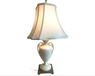 Porcelain Lamp With Off White Linen Shade