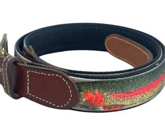 Fly Fishing Themed Belt With Leather And Buckle