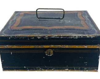 Antique Metal Document Box With Working Lock & Key