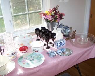 HAND-PAINTED PLATE, STEMWARE & MORE