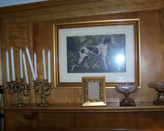 DOG PRINT, CANDELABRA & CANDY DISHES