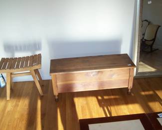 TEAK STOOL & SMALL CEDAR CHEST
