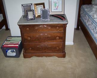 WALNUT  MARBLE-TOP CHEST