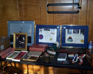 SHIP'S CLOCK, FRAMED ITEMS