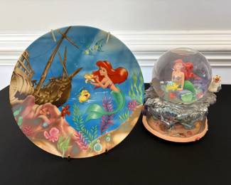 Disneys The Little Mermaid Collectors Plate Musical Snow Globe
