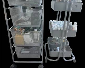 Two Utility Cards Filled With Crafting Paints And Miscellaneous Supplies See Notes.