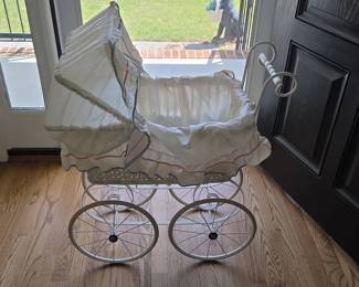 Vintage Leipold Baby Carriage White Wicker