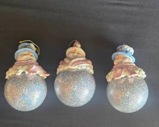 Set Of 3 Vintage Snowman Ornaments