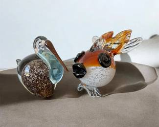 Murano Style Blown Glass Pelican Goldfish