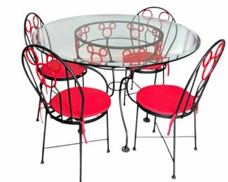 05 Wrought Iron Mickey Mouse Round Table W Matching Chairs Glass Top