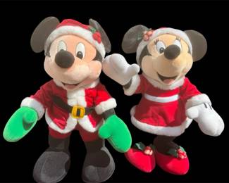 Disney Christmas Santa Mickey And Minnie Plush Dolls With Movable Arms And Legs