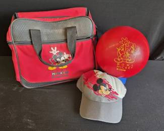 Vintage Brunswick Mickey Mouse Bowling Ball And Bag Set