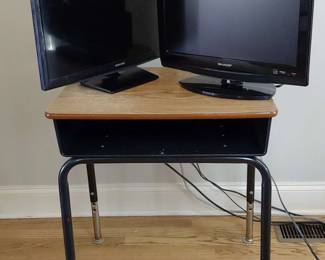 Pair of Flatscreen Monitors Classic School Desk Bundle