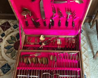 Thai Brass and Rosewood flatware set