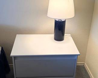 White Nightstand  Blue Lamp