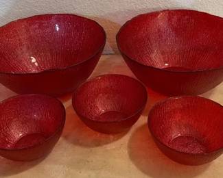 Glass Red Bowl Set
