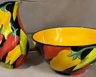 Fill Me Up With Salsa  Chips Clay Art 2 Pieces Pitcher  Bowl