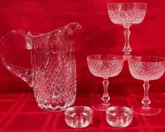 Vintage Waterford like Pitcher  Coupe Glasses