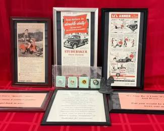 Collection Of Framed adds  Vintage Pins