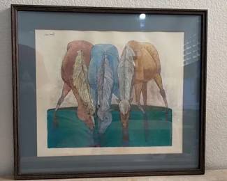 Signed Artwork by Lew Davis  3 Horses